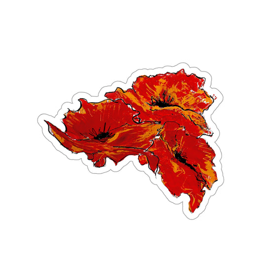 three red orange poppies sticker