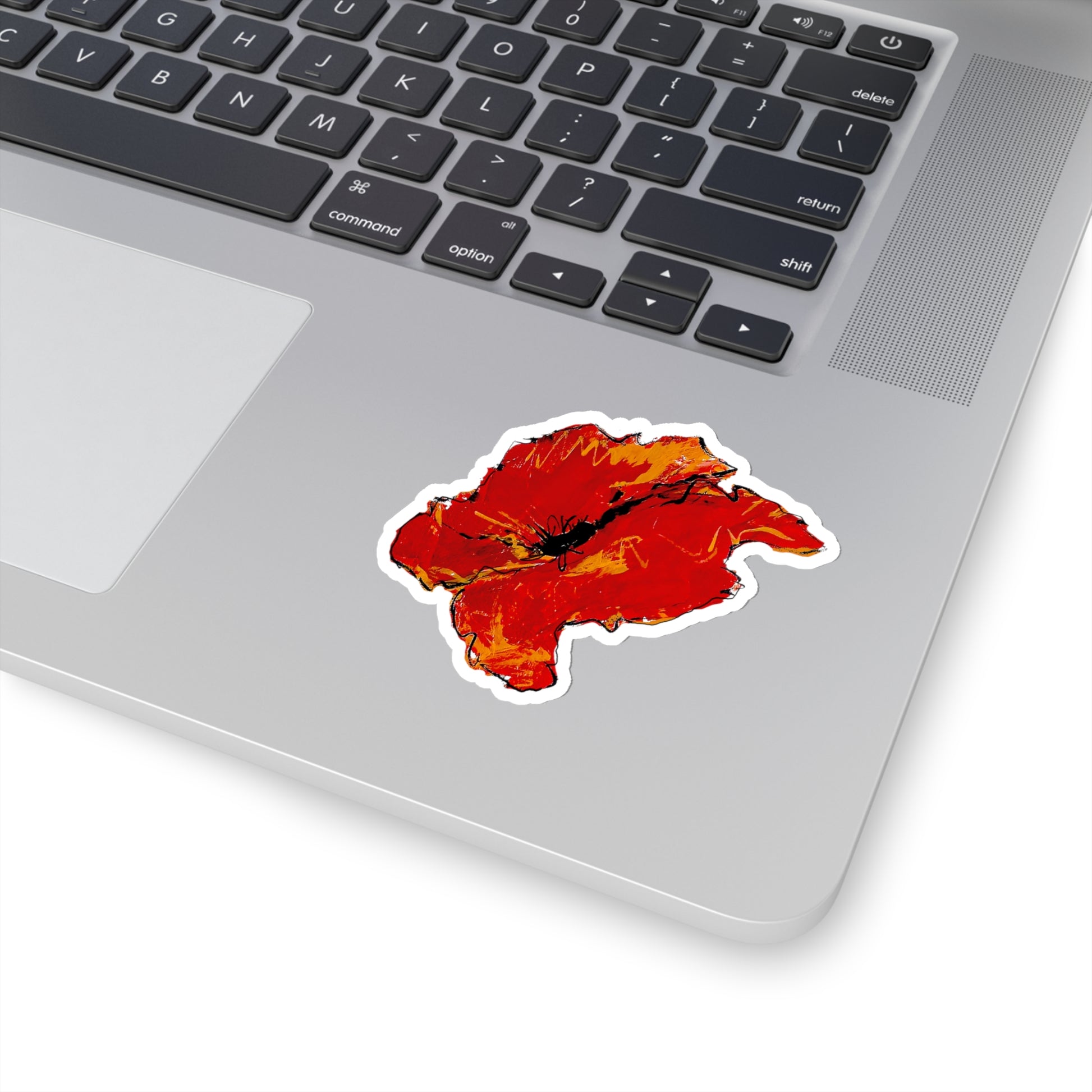 poppy sticker on a laptop