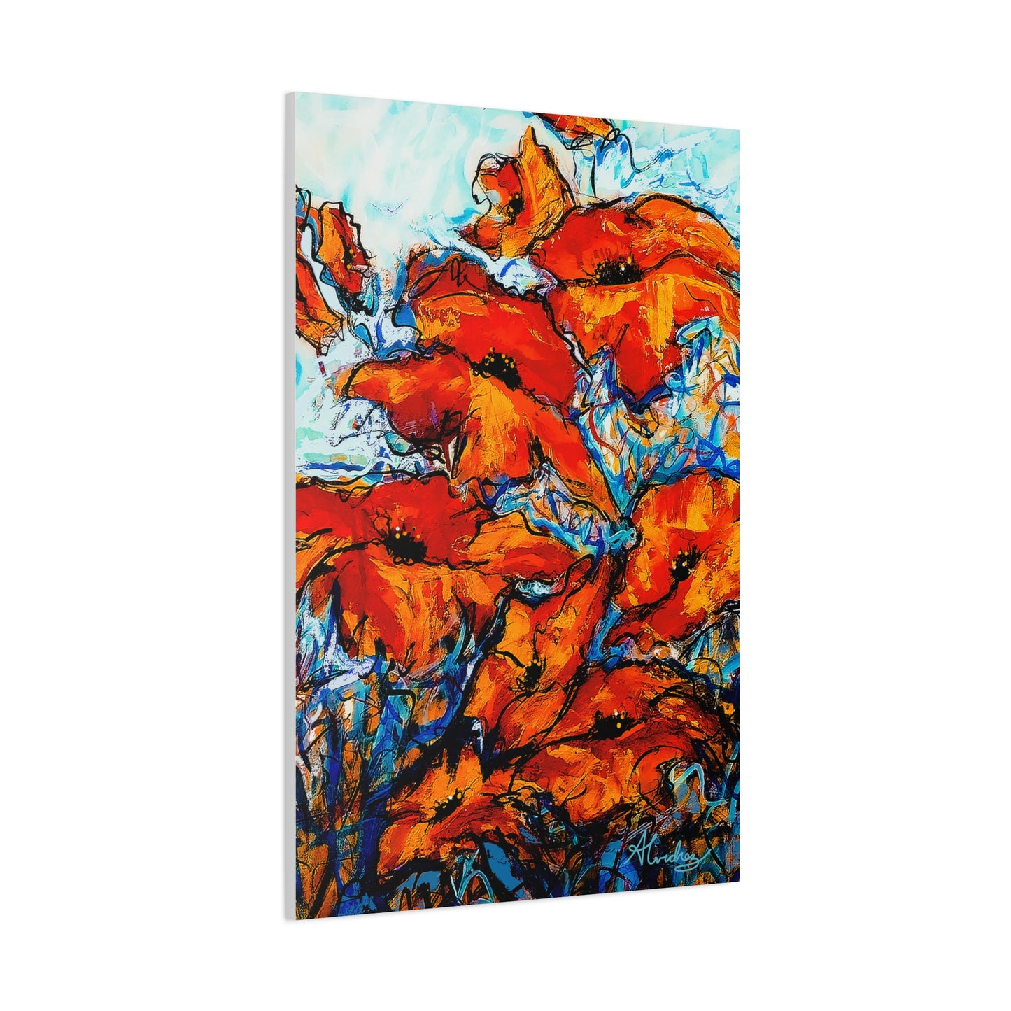 vibrant red orange poppy floral canvas print