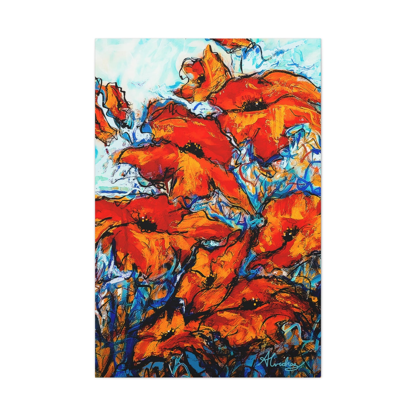 vibrant red orange poppy floral canvas print